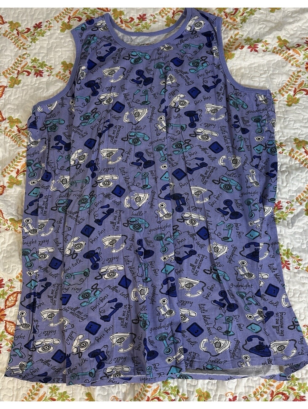 Dreams Co Purple Novelty Telephone Goodnight Print Sleeveless Nightshirt GUC